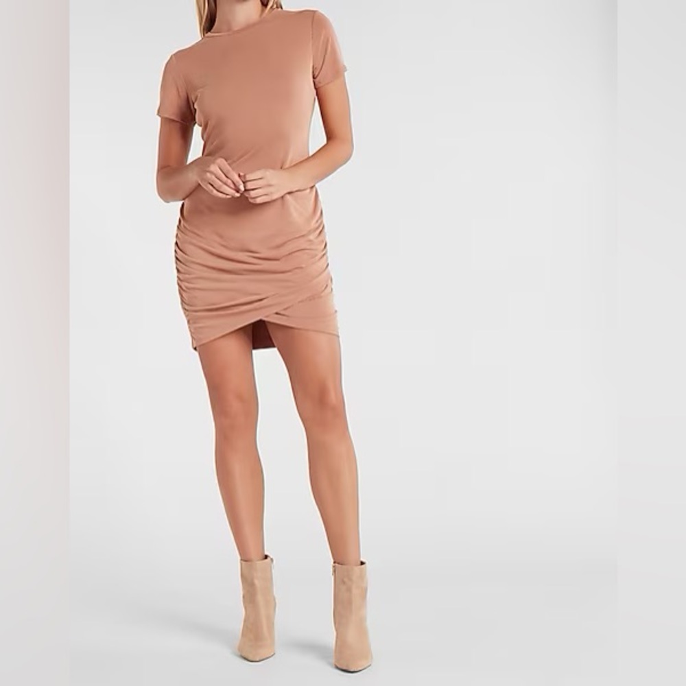 Express Silky Sueded Jersey Ruched T-Shirt Dress
